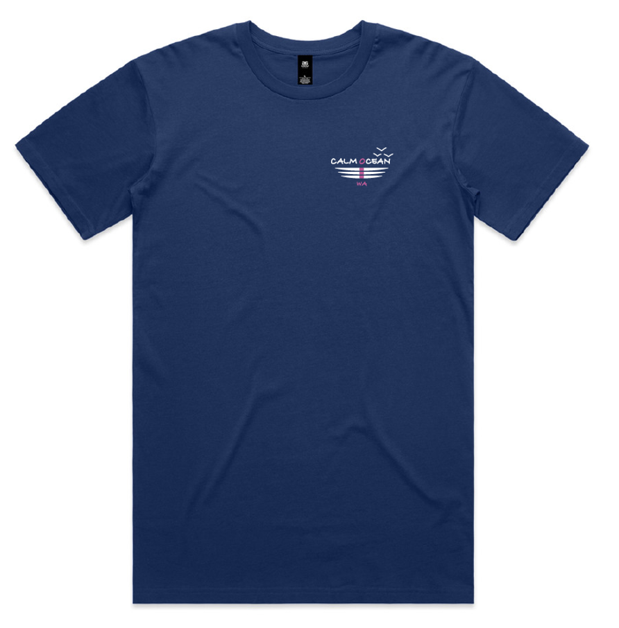 Short Sleeve Tee Shirt - Stairs Design on Cobalt Blue Tee in Pink Design