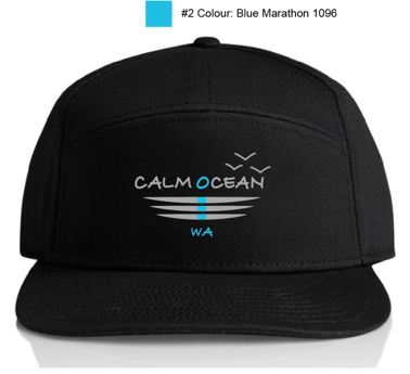 7 Panel Hat Logo Blue on Black