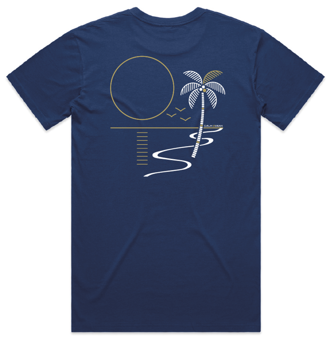 Short Sleeve Tee Shirt - Stairs Design on Cobalt Blue Tee with a Gold Print