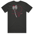 Short Sleeve Tee Shirt - Calm ocean Design Missile Red on Coal coloured Shirt