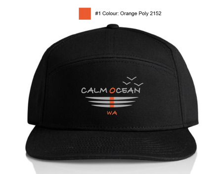7 Panel Hat Logo Orange on Black