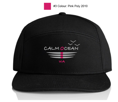 7 Panel Hat Logo Pink on Black